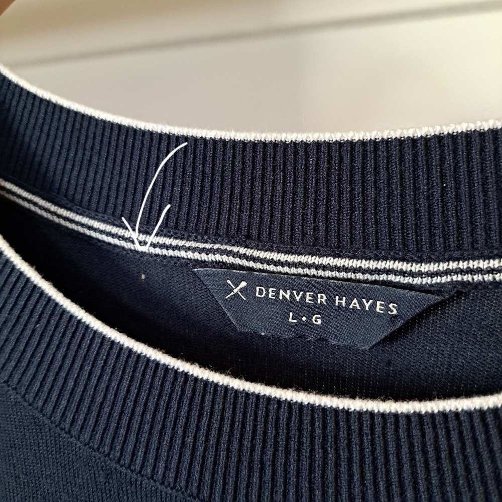 Denver Hayes | Navy blue & white striped crew neck men's sweater - Picture 9 of 10